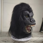 Black Gorilla Full-Head Costume Mask in Open-Eye or Eyeless Styles with Shaggy Fur and Open Mouth