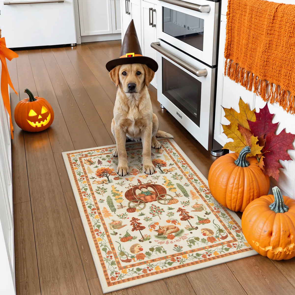 Violette Washable Halloween Pumpkin Yellow Rug