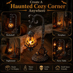🎃 Gothic Pumpkin Lantern Stand | Warm Orange LED Glow, Victorian Skull Details & Haunted Shelf Decor 🕯️