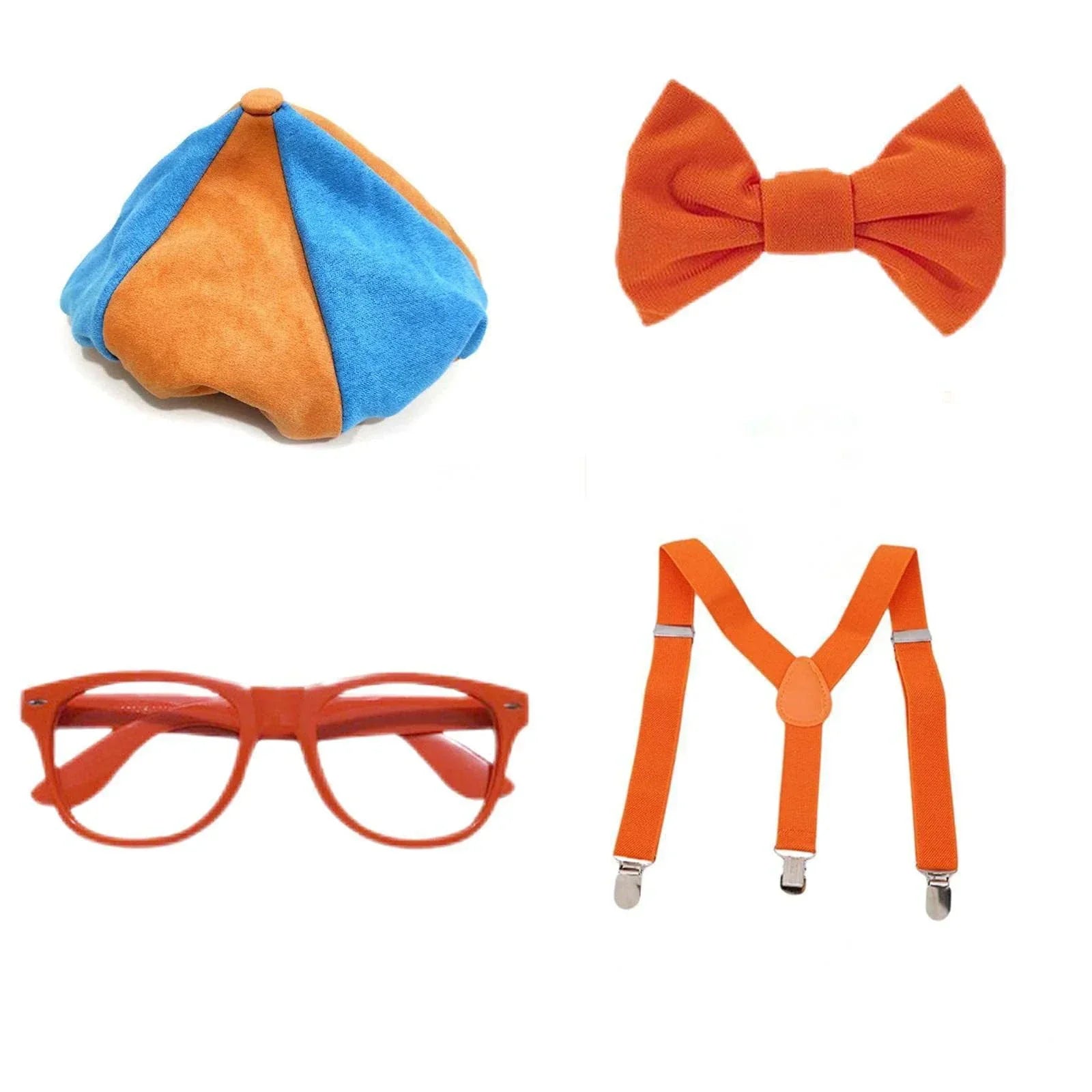 Nerd Costume Accessory Set - Suspenders Bow Tie Glasses & Cap - Halloween Costume