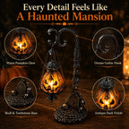 🎃 Gothic Pumpkin Lantern Stand | Warm Orange LED Glow, Victorian Skull Details & Haunted Shelf Decor 🕯️